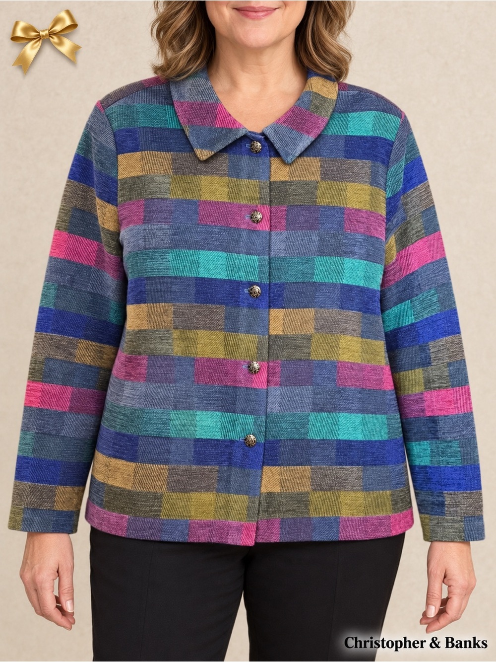 Christopher & Banks Multicolor Striped Button Jacket
